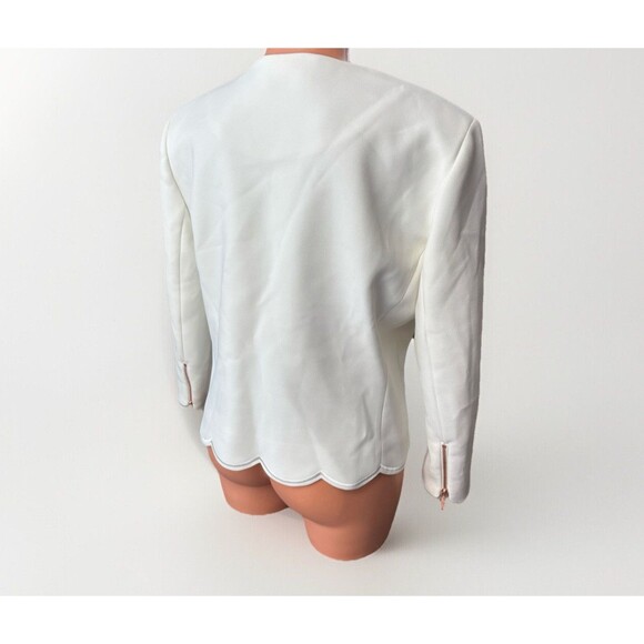 Ted Baker White Scallop Crepe Jacket TB5 Rose Gold Hardware Full Zip Lined US 12 - Picture 3 of 10